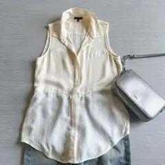 【Theory】シャツブラウス　ノースリーブ　シルク　とろみ　アイボリー　M