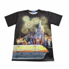 【美品】東京ディズニーリゾート　Tシャツ　Mサイズ　両面プリント　花火　夜景