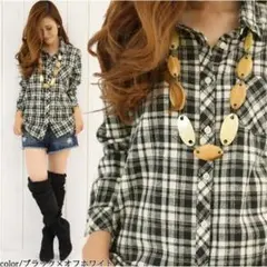 秋冬の定番☆チェック柄ネルシャツ 長袖　ブラック×ホワイト s925