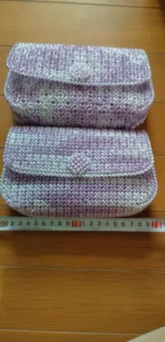 紫色の編み物クラッチバッグ2個セット