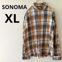 USA 헌옷 SONOMA 넬 셔츠 イエロー ホワイト チェック XL