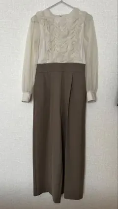 値下げオケージョン　オールインワンパンツドレス　M ベージュ