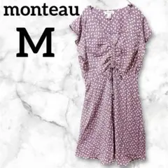 monteau 花柄　総柄　半袖ワンピース【M】袖フリル　裏地あり