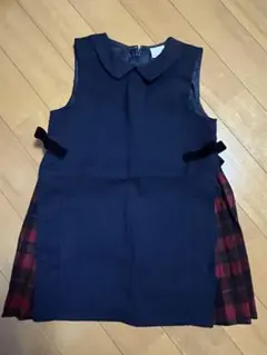 petit main ネイビー ノースリーブ ワンピース チェック柄