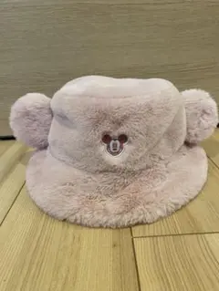 ミッキーマウス 耳付きフリース帽子 ピンク