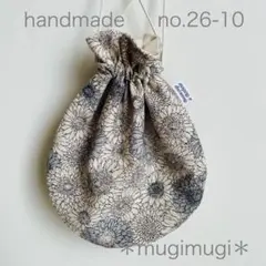 no.26-10 handmade フリル付きまんまる巾着