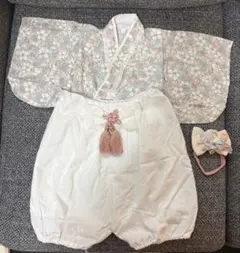 【regalo】 ベビー袴 80cm ペールホワイト 2ピース【ヘアバンド付】