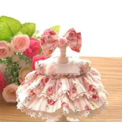 スクエア襟の小薔薇ストライプワンピース♡女の子サイズ♡メルカリ便♪