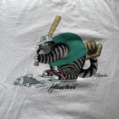 【レトロ】クリバンキャット Hawaii 野球 ネコプリント Tシャツ Lサイズのサムネイル