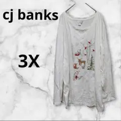 cj banks 【3X】 長袖クリスマスTシャツ ホワイト