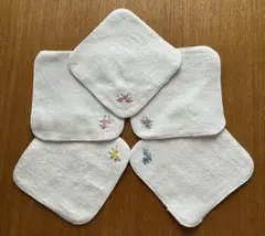 【5枚セット】タオルハンカチ　13cm 刺繍　ホワイト　無地　白　お受験