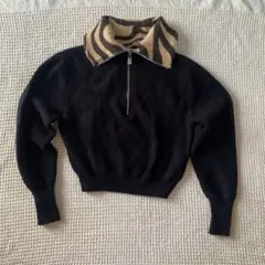 ZARA ハーフジップ クロップドニット ゼブラ柄襟