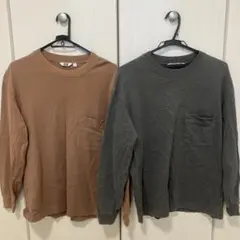 まとめ売り UNIQLO クルーネックT 長袖 グレー ブラウン S ポケット付のサムネイル