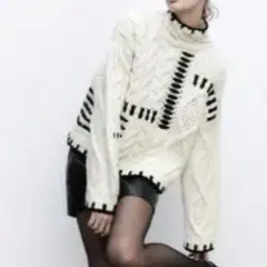 ZARA コントラストトップステッチニットセーター