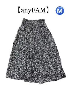 【anyFAM】エニィファム　ロングプリーツスカート　黒×白　花柄　Ｍ