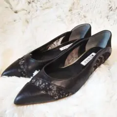 美品❉ ダイアナ レースパンプス レザー ポインテッドトゥ 22.0