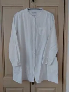 SELF＋SERVICE 綿100% バンドカラー チュニック シャツ XL 白のサムネイル