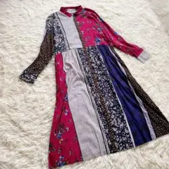 スーパーハッカ 近年モデル ローズブーケ 小花ミックスプリントシャツワンピースF