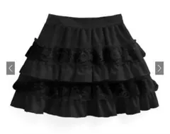 インパン裏地付きレースフリルティアードミニスカート ブラック