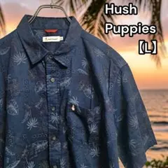 美品★ハッシュパピー【Hush Puppies】半袖シャツ アロハ 総柄 刺繍Lのサムネイル