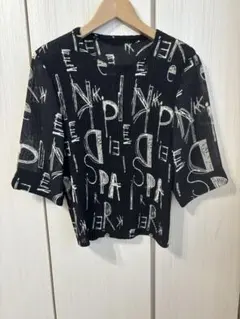 ヴィンテージ　文字プリント 五分袖　シアーシャツ