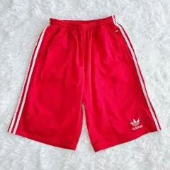 80s 90s adidas トレフォイル刺繍 ハーフパンツ レッド Lサイズ