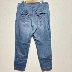 【ペイトンプレイス】デニムパンツ テーパード リボン M 青 綿 お出かけのサムネイル