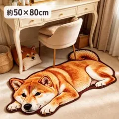 【50×80cm】柴犬 寝そべり ダイカット玄関マット フロアマット