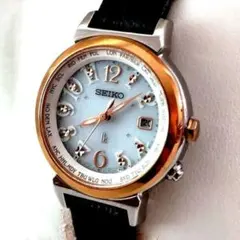 【美品】セイコー ルキア ラッキーパスポート 電波ソーラー レザー 替えブレス付