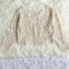 ナイスクラップ クロシェ編み ショート丈 ボレロ カーディガン アイボリー F