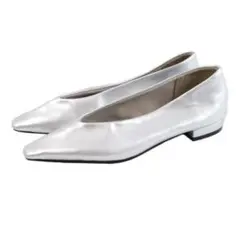 ナロースクエアトゥ フラットパンプス（シルバー）