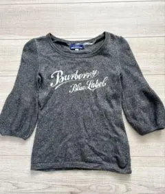 バーバリーブルーレーベル ニット 38 カシミヤ混 グレー　ロゴ　七分袖