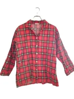 在庫処分 チェックシャツ レッド 長袖 薄手 トップス Mサイズ 春服