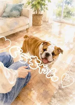 《一点限り》ブルドッグ 飼い主と遊ぶ室内風景