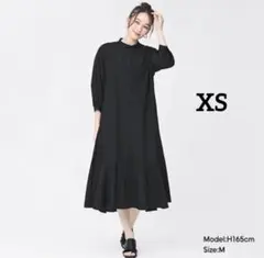 GU バンドカラーシャツワンピース(7分袖) XS 黒