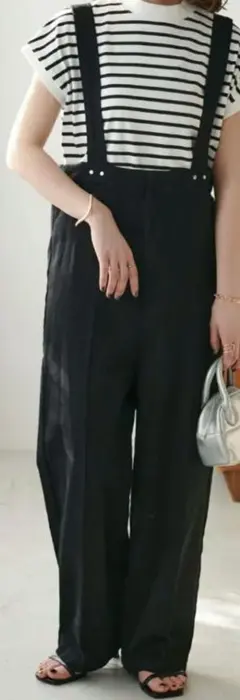 コットンツイル　ハイウエスト　オーバーパンツ　黒