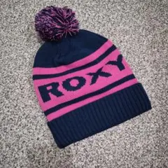 ROXY ニット帽 ポンポン付き ネイビー ピンクのサムネイル