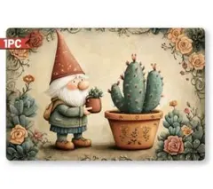 ノームとサボテンのウェルカムボード　ブリキ看板