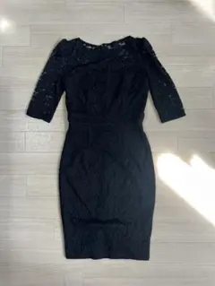 レースタイトドレス 黒 3/4袖