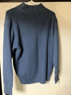 GUリブ編み ハイネックニット 青色 長袖