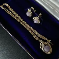 ゴールドトーン　アメジストネックレス　イアリングセット　中古品