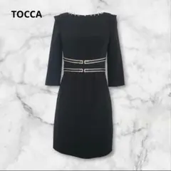 TOCCA ワンピース　リボン　肩フリル　フォーマル　黒　七分袖　手洗いできます
