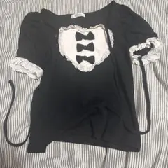pium ピウム ハートリボンパフスリーブTシャツ ブラック×ピンク - メルカリ
