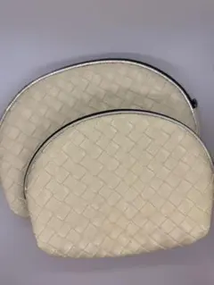 アイボリー 編み込みデザイン ポーチ 化粧ポーチ　2個セット