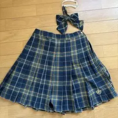 Pink latte ネイビーとイエローのチェック スクールスカート S/160