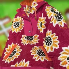 ellesse フリースジャケット スノボ 赤 ひまわり柄 オレンジ 古着 
