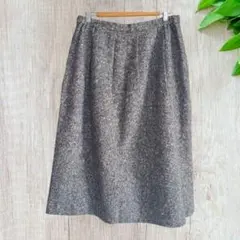 ELBONNY ウール混 膝丈スカート LLサイズ ツイード調 グレー