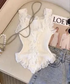 レース付きホワイトキャミソール フェアリーグランジ