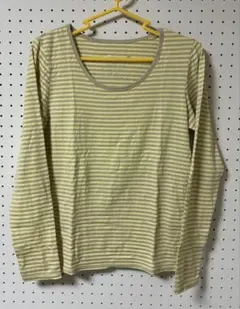 ボーダー長袖カットソー M 黄×グレー 春服