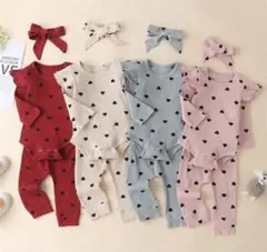 【再入荷♡】ベビー　ロンパース　ズボン　リボン 3点 長袖　カバーオール　90
